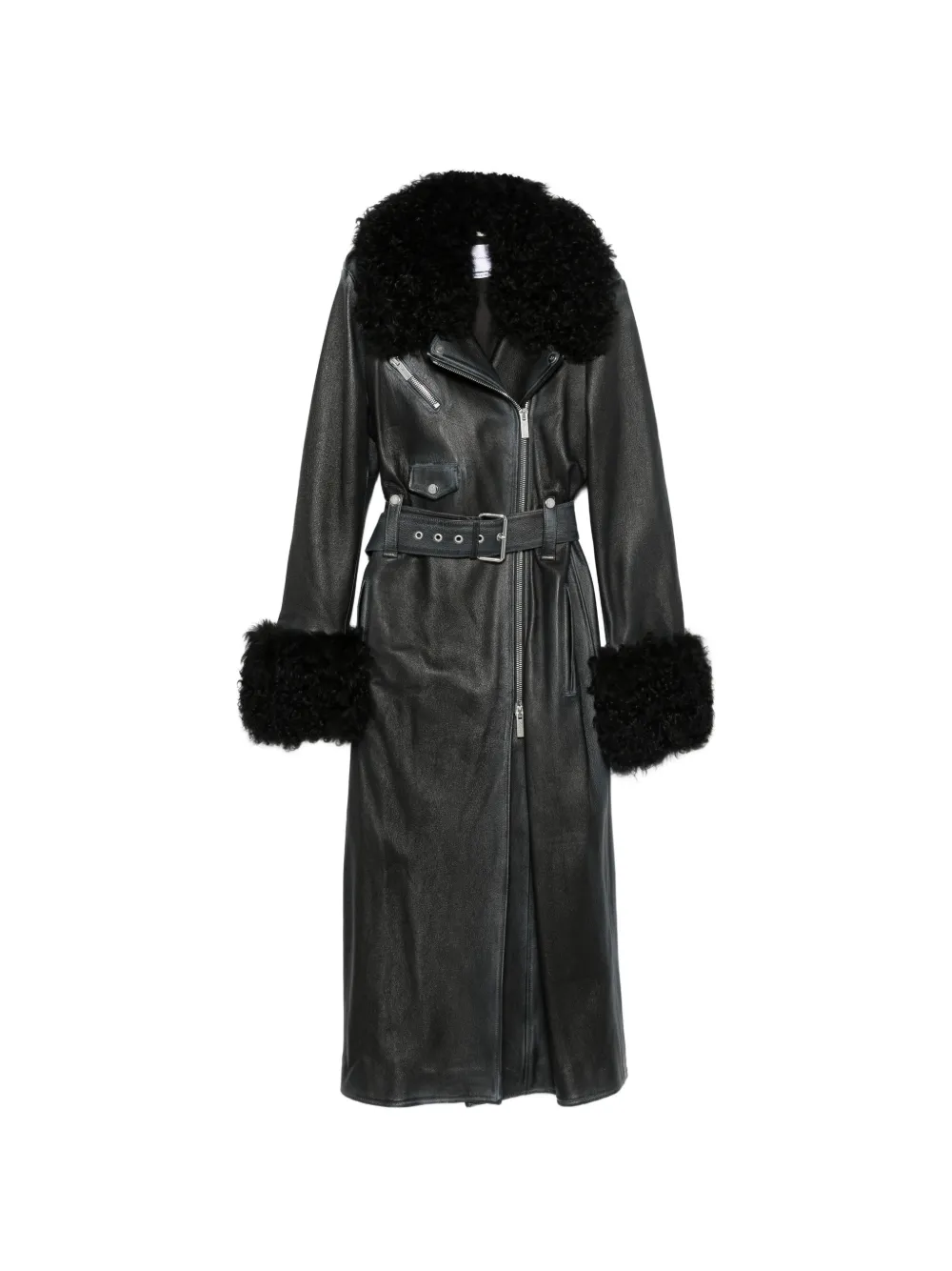 Кожаное пальто с отделкой из меха овчины Blumarine, черный
Кожаное пальто с отделкой из меха овчины Blumarine, черный