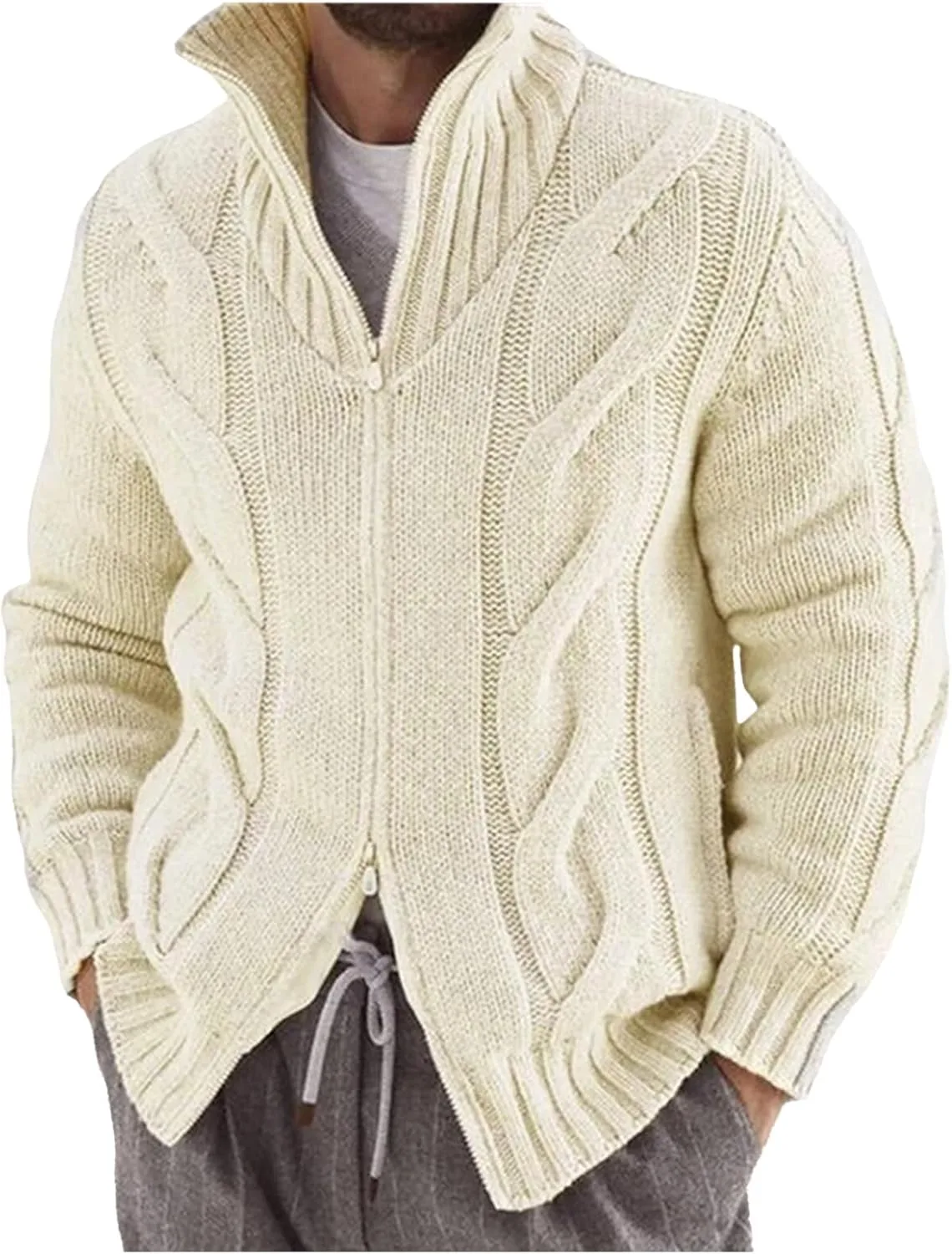 Мужской кардиган с воротником стойкой и молнией, кабельная вязка Henlvie
Мужской кардиган с воротником стойкой и молнией, кабельная вязка Henlvie