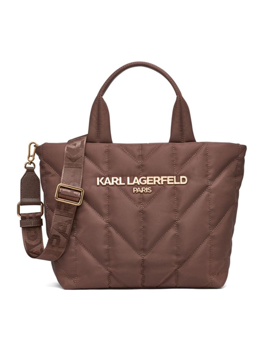 Стеганая нейлоновая сумка-тоут Voyage среднего размера Karl Lagerfeld Paris, цвет Dark Chocolate 
Стеганая нейлоновая сумка-тоут Voyage среднего размера Karl Lagerfeld Paris, цвет Dark Chocolate