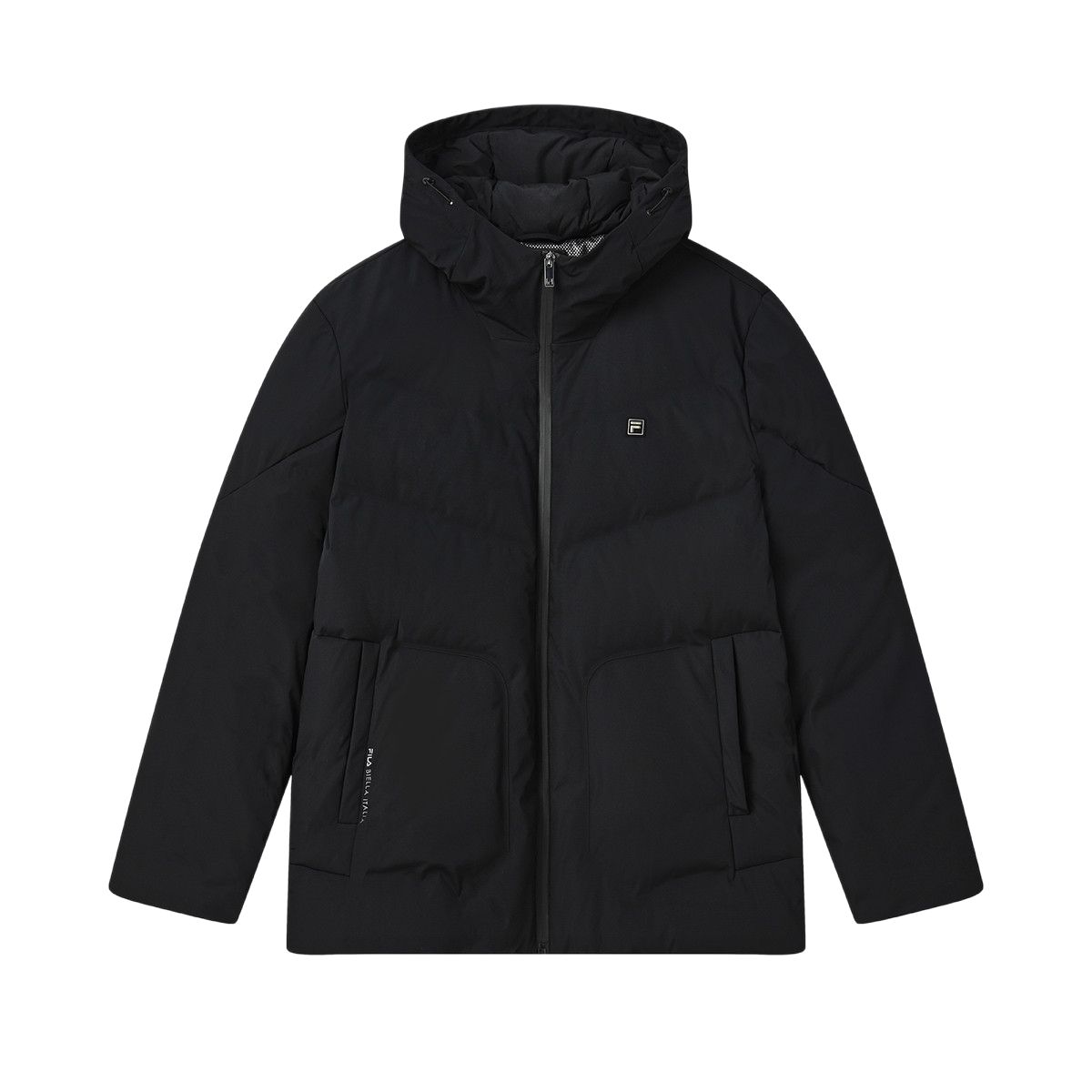 Fila Мужская белая пуховая куртка, черная, с капюшоном, средней высоты
Fila Мужская белая пуховая куртка, черная, с капюшоном, средней высоты