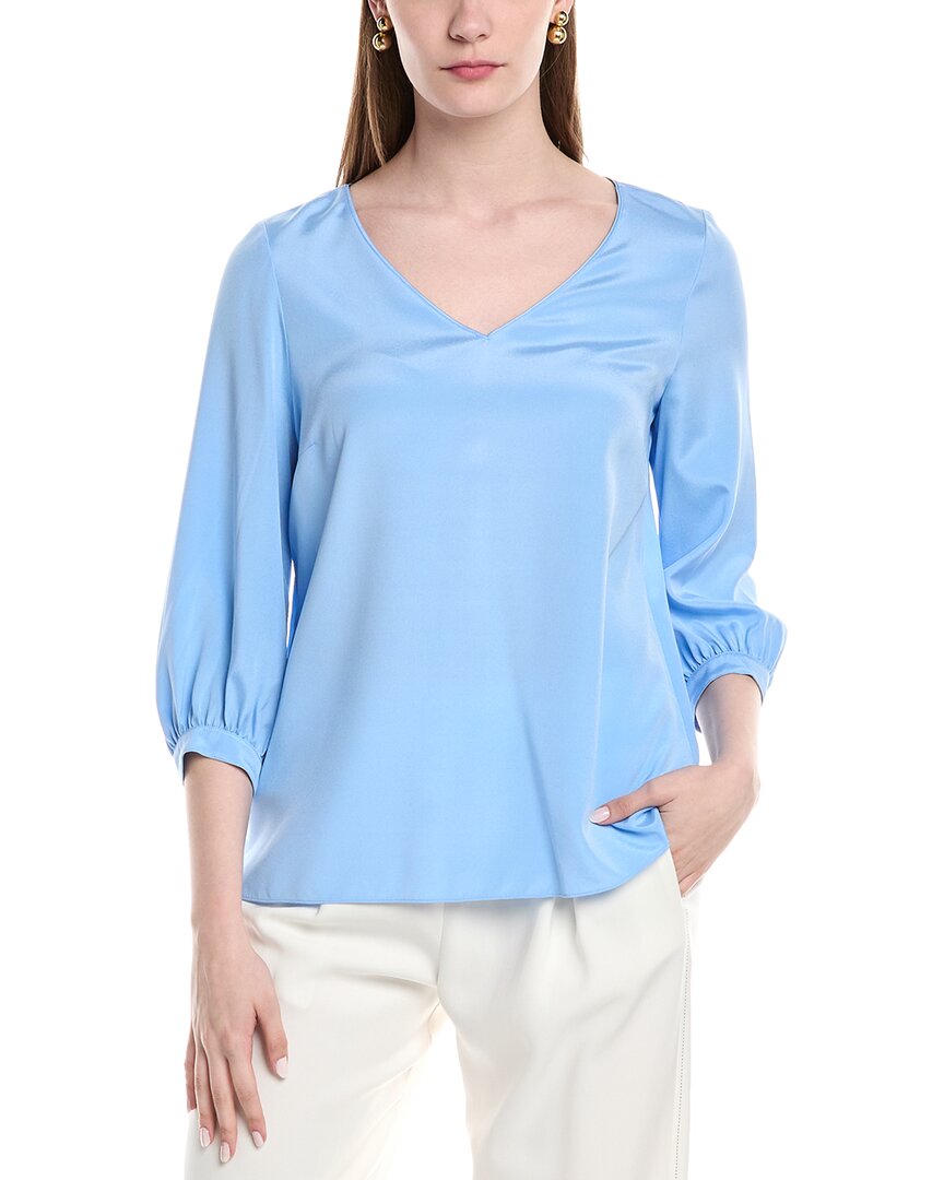 Lafayette 148 New York Блузка из смесового шелка с фонарными рукавами и V-образным вырезом, синий 
Lafayette 148 New York Блузка из смесового шелка с фонарными рукавами и V-образным вырезом, синий