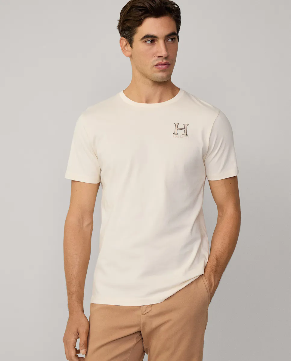Мужская футболка с коротким рукавом и вышитой монограммой Hackett, белый 
Мужская футболка с коротким рукавом и вышитой монограммой Hackett, белый