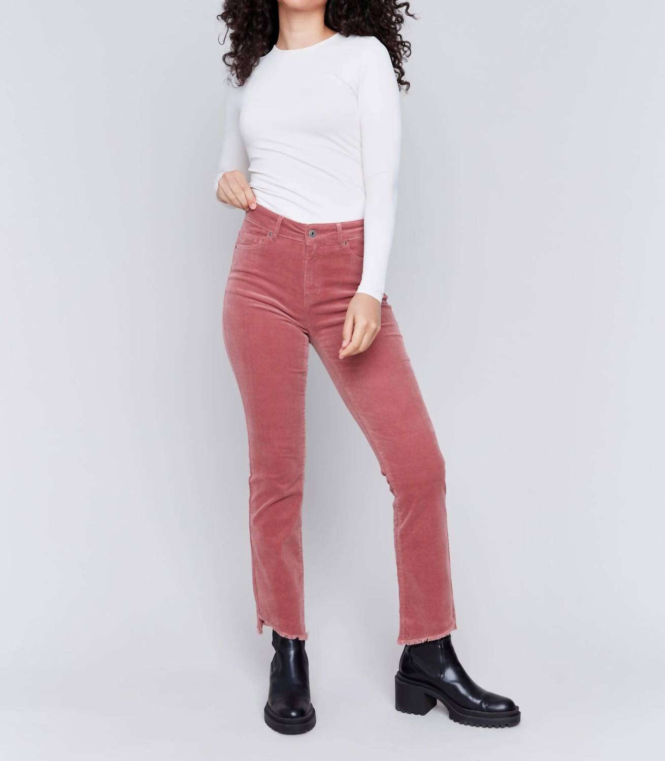 Вельветовые брюки с асимметричным подолом цвета Woodrose CHARLIE B
Вельветовые брюки с асимметричным подолом цвета Woodrose CHARLIE B