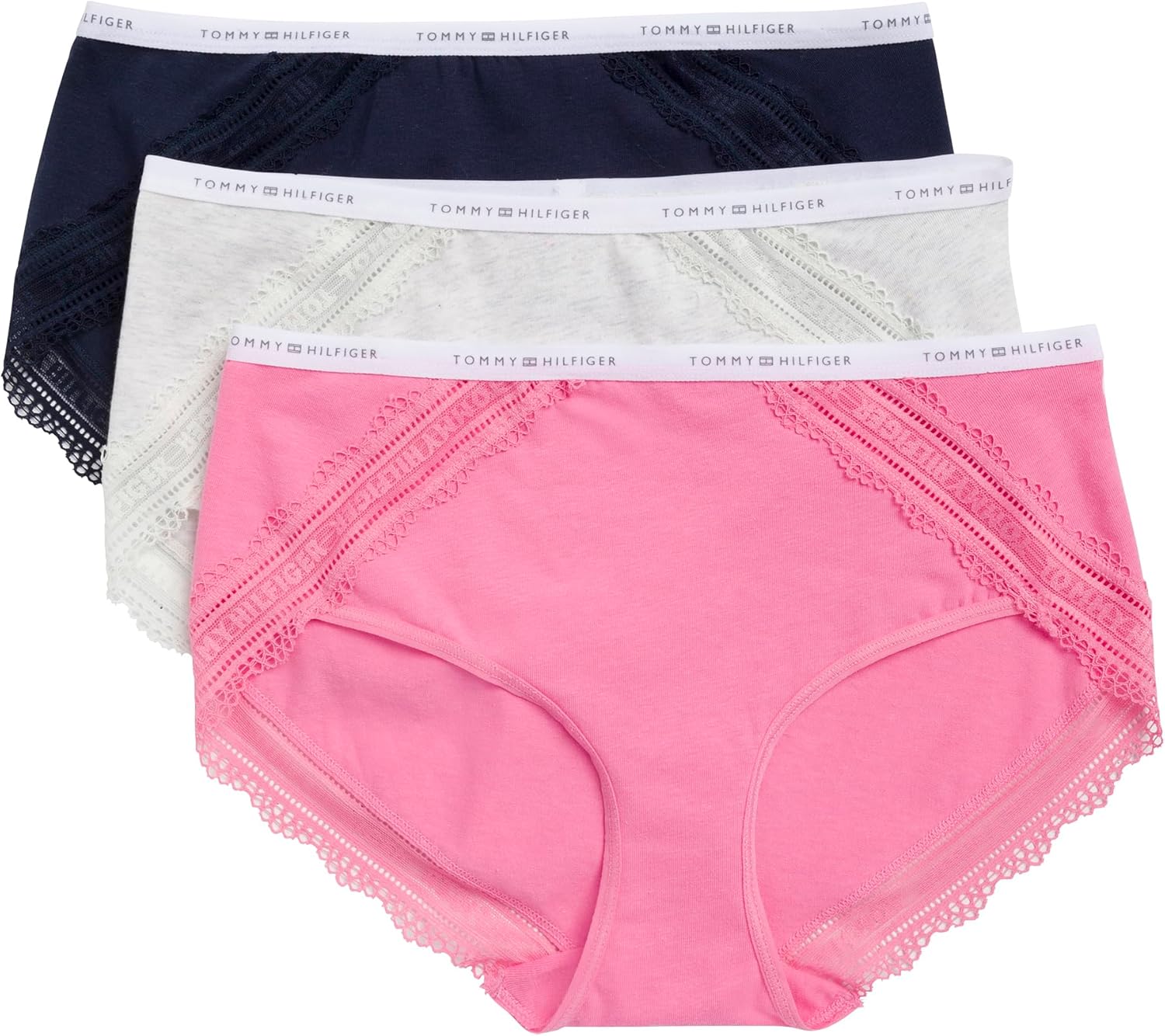 Женские хлопковые трусы-хипстеры Tommy Hilfiger с логотипом на поясе и кружевной отделкой, упаковка 3 шт., Morning Glory/Heather Grey/Sky Captain
Женские хлопковые трусы-хипстеры Tommy Hilfiger с логотипом на поясе и кружевной отделкой, упаковка 3 шт., Morning Glory/Heather Grey/Sky Captain