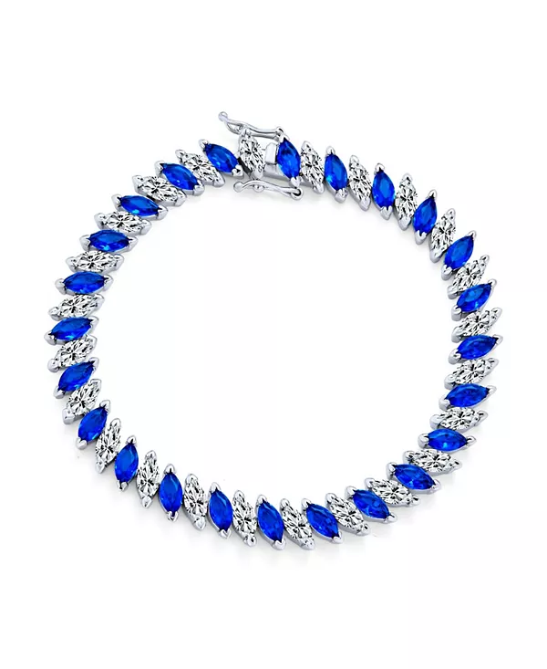 Теннисный браслет с кубическим цирконием в форме маркиза, 25 карат, чередующиеся черные, белые, прозрачно-голубые цвета, 7,5 дюймов Bling Jewelry, blue