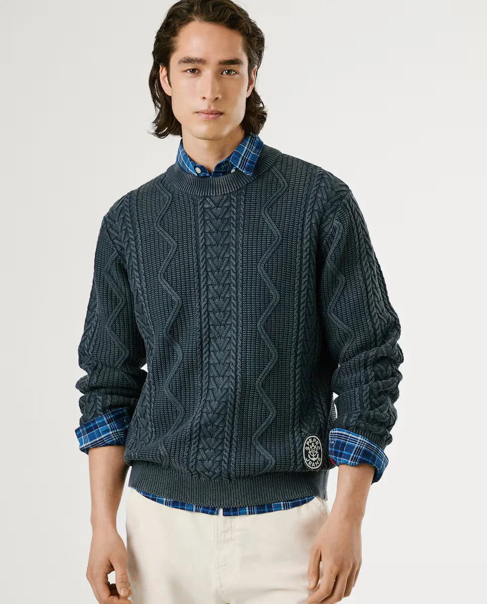 Мужской джемпер с вязаным узором и круглым вырезом Pepe Jeans, темно-синий
Мужской джемпер с вязаным узором и круглым вырезом Pepe Jeans, темно-синий