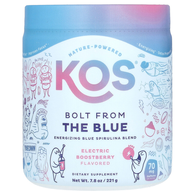 KOS, Bolt from the Blue, бодрящая смесь голубой спирулины, со вкусом ягод ягод, 237 г (8,36 унции)
KOS, Bolt from the Blue, бодрящая смесь голубой спирулины, со вкусом ягод ягод, 237 г (8,36 унции)