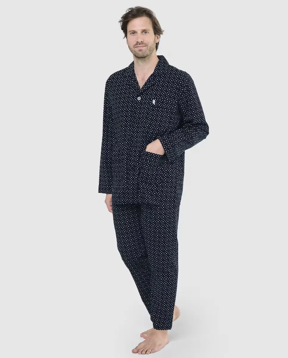 Мужская длинная пижама из синей ткани El Búho Nocturno, белый
Мужская длинная пижама из синей ткани El Búho Nocturno, белый