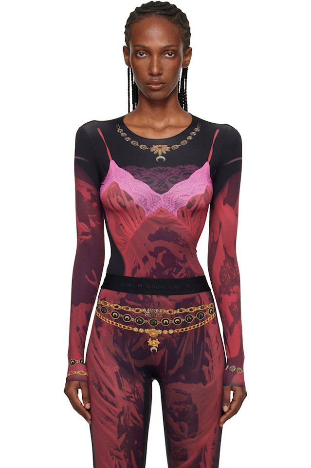 Marine Serre Футболка с длинным рукавом, красно-черная, с принтом "мокрая ноузетта"
Marine Serre Футболка с длинным рукавом, красно-черная, с принтом "мокрая ноузетта"