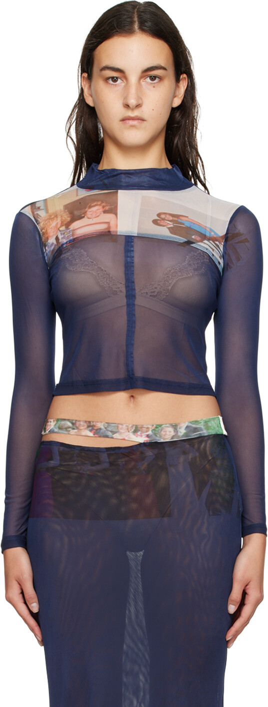 Темно-синяя выпускная водолазка Eckhaus Latta 
Темно-синяя выпускная водолазка Eckhaus Latta