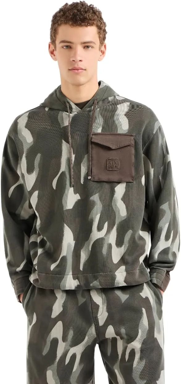 Armani Exchange мужская худи с камуфляжным принтом и контрастным карманом
Armani Exchange мужская худи с камуфляжным принтом и контрастным карманом