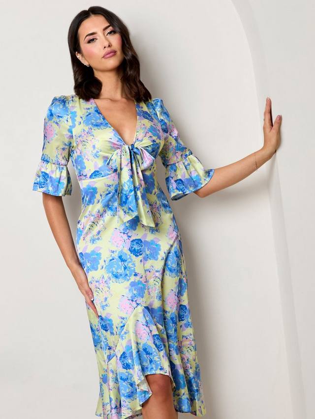 Миди-платье с завязками спереди и цветочным принтом Chi Chi London, цвет Yellow/Multi 
Миди-платье с завязками спереди и цветочным принтом Chi Chi London, цвет Yellow/Multi