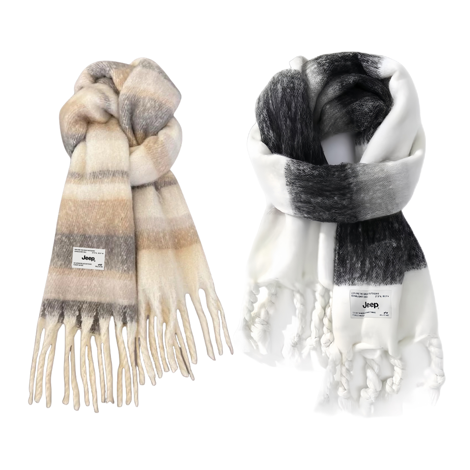 Jeep Вязаный шарф унисекс, Black White+Light Khaki 
Jeep Вязаный шарф унисекс, Black White+Light Khaki