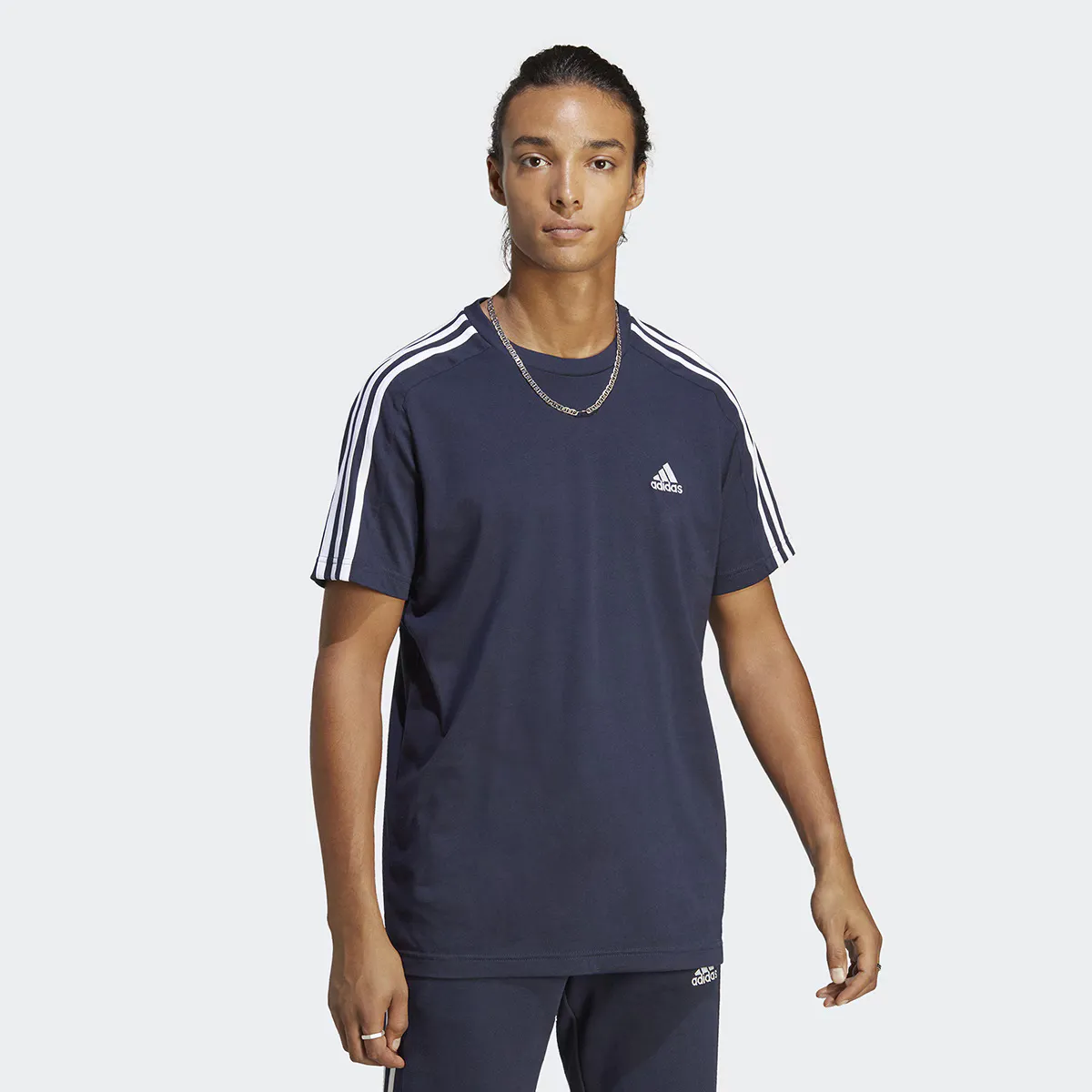 Мужская футболка Essentials 3 полоски Adidas, синий/белый
Мужская футболка Essentials 3 полоски Adidas, синий/белый