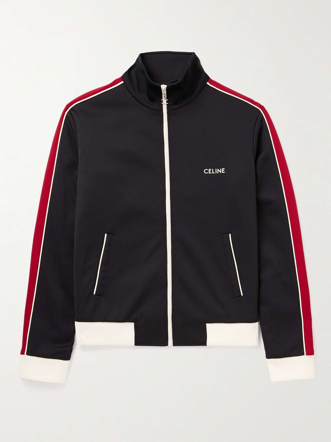 Полосатая спортивная куртка из технического джерси с вышитым логотипом Celine Homme, черный
Полосатая спортивная куртка из технического джерси с вышитым логотипом Celine Homme, черный