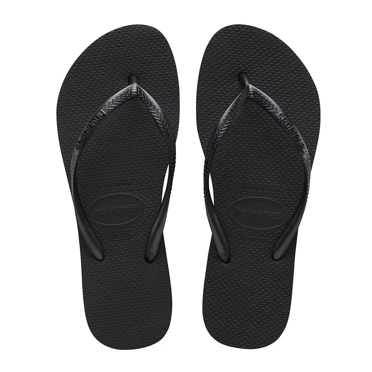 Женские тонкие шлепанцы на плоской подошве Havaianas, чёрный
Женские тонкие шлепанцы на плоской подошве Havaianas, чёрный