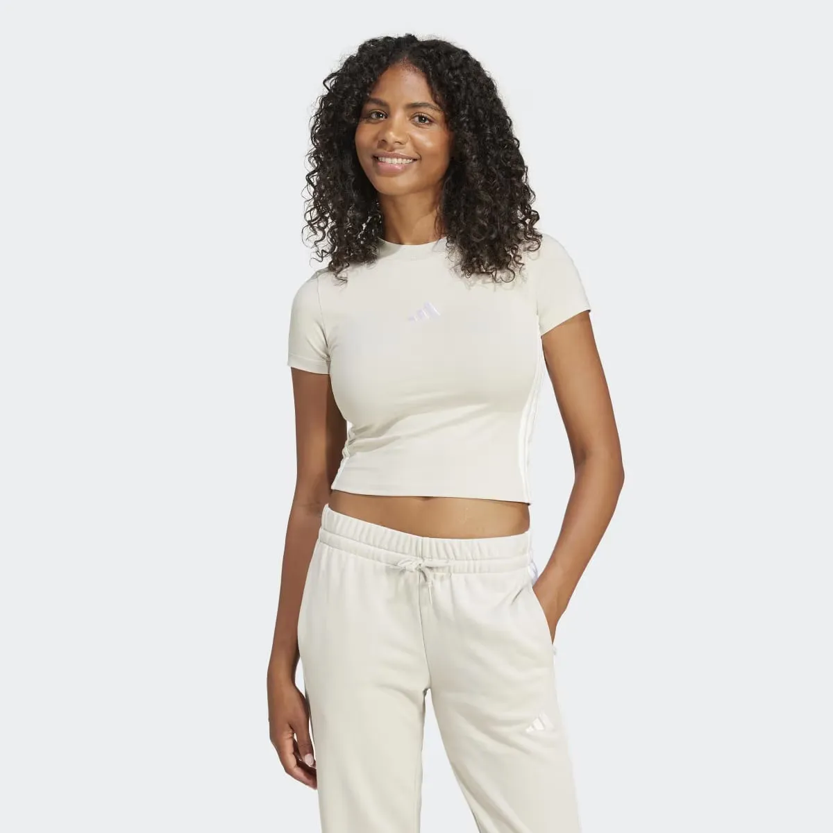 Женская футболка Adidas Essentials Slim Baby с тремя полосками, серый 
Женская футболка Adidas Essentials Slim Baby с тремя полосками, серый