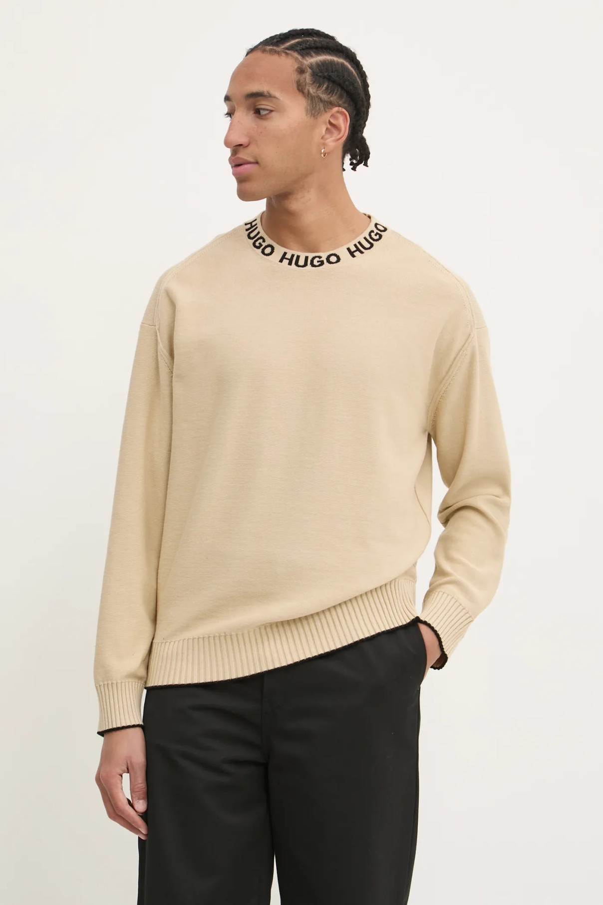 Хлопковый свитер HUGO, бежевый 
Хлопковый свитер HUGO, бежевый