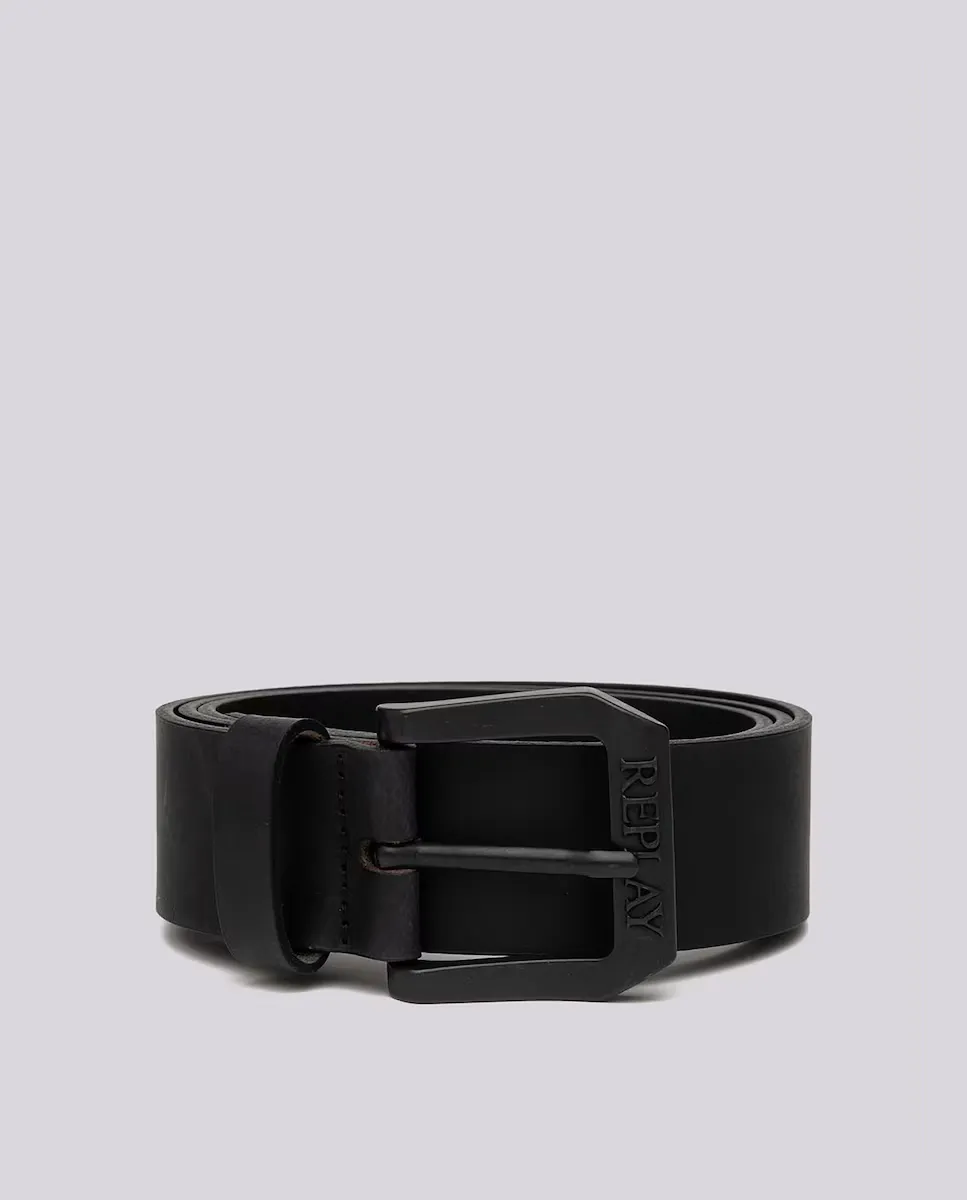 Мужской кожаный ремень с пряжкой-логотипом Replay, черный 
Мужской кожаный ремень с пряжкой-логотипом Replay, черный