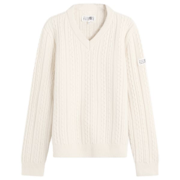 Вязаный джемпер крупной вязки с V-образным вырезом Mm6 Maison Margiela, off белый
Вязаный джемпер крупной вязки с V-образным вырезом Mm6 Maison Margiela, off белый