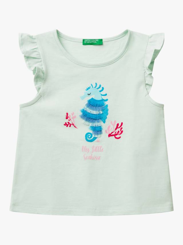 Детский топ с бахромой и оборками на рукавах в виде морского конька Benetton, Teal Green
Детский топ с бахромой и оборками на рукавах в виде морского конька Benetton, Teal Green