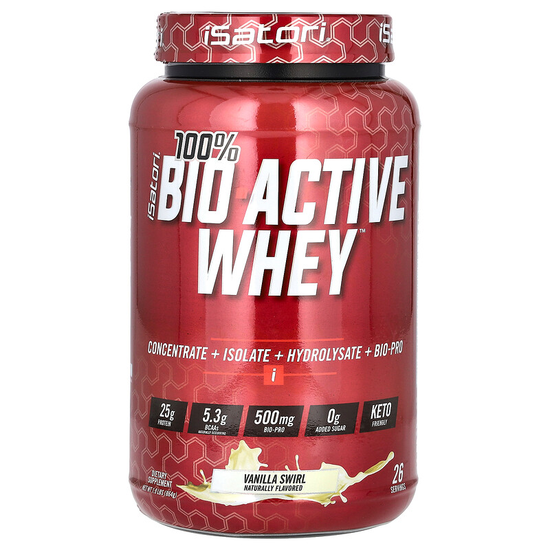 Isatori, 100% Bio Active Whey, сывороточный протеин, со вкусом ванили, 864 г (1,9 фунта)
Isatori, 100% Bio Active Whey, сывороточный протеин, со вкусом ванили, 864 г (1,9 фунта)