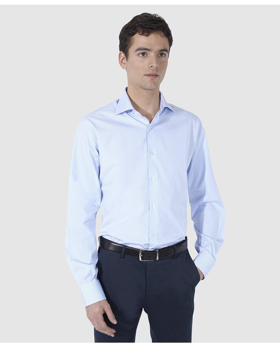 Полосатая синяя мужская хлопковая рубашка обычного размера Olimpo, синий
Полосатая синяя мужская хлопковая рубашка обычного размера Olimpo, синий