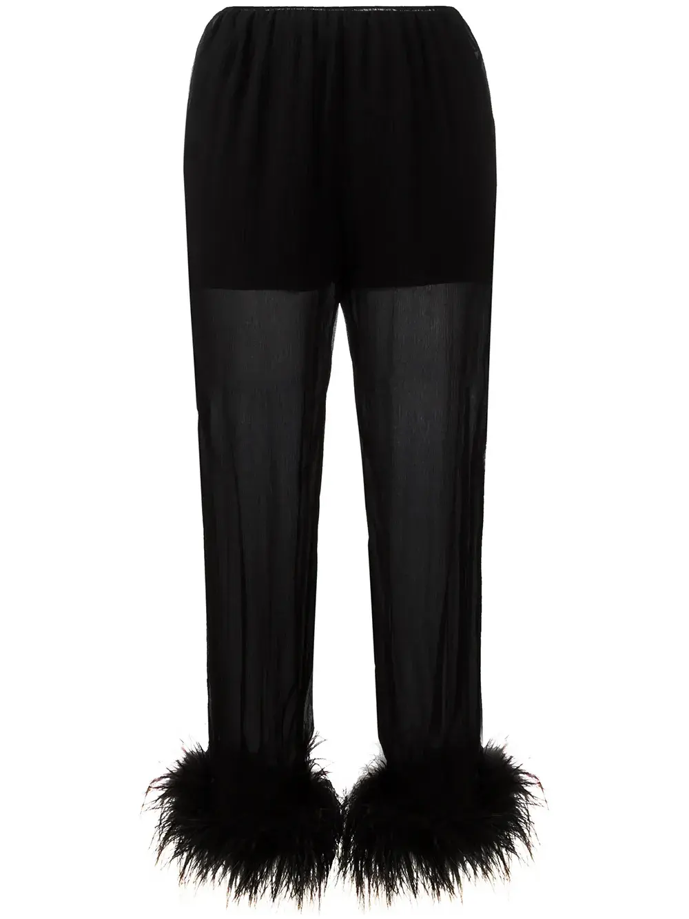Полупрозрачные брюки с отделкой страусовыми перьями Prada, черный
Полупрозрачные брюки с отделкой страусовыми перьями Prada, черный