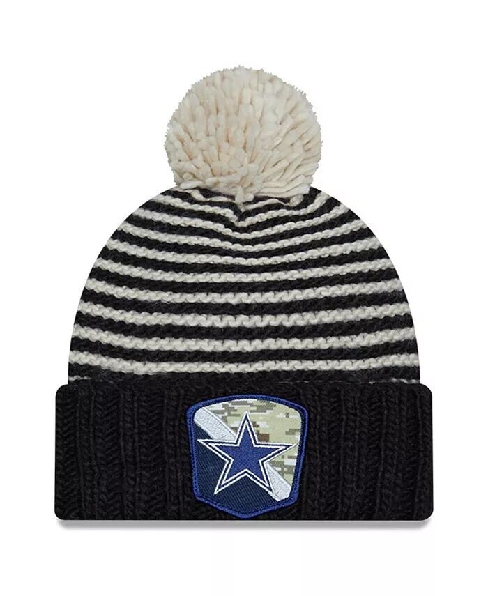 Женская черная вязаная шапка с помпоном Dallas Cowboys 2023 Salute To Service New Era, черный