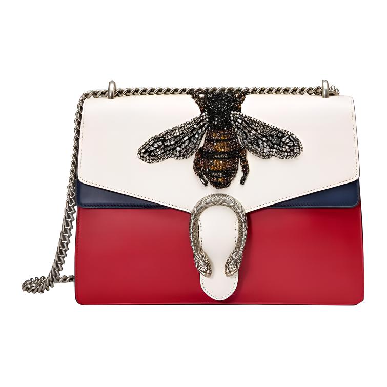 GUCCI Кожаная сумка Дионис через плечо среднего размера женская бело-красно-темно-синяя