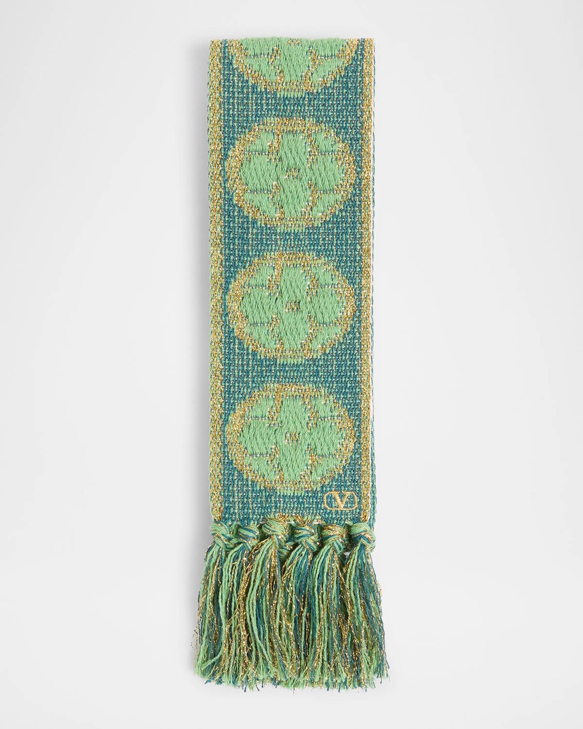 Хлопковый шарф Antibes цвета металлик с бахромой Valentino, цвет Verde Acqua
Хлопковый шарф Antibes цвета металлик с бахромой Valentino, цвет Verde Acqua