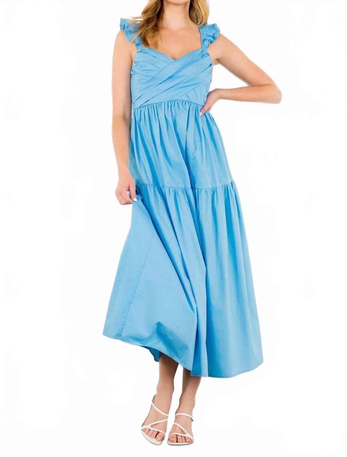 Многослойное поплиновое макси-платье в голубом цвете THML 
Многослойное поплиновое макси-платье в голубом цвете THML