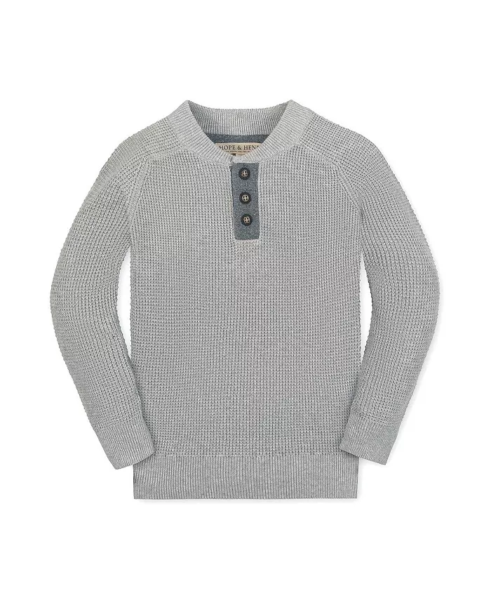 Органический свитер-хенли с длинными рукавами и заплатками на локтях для мальчиков и подростков Hope & Henry, серый 
Органический свитер-хенли с длинными рукавами и заплатками на локтях для мальчиков и подростков Hope & Henry, серый