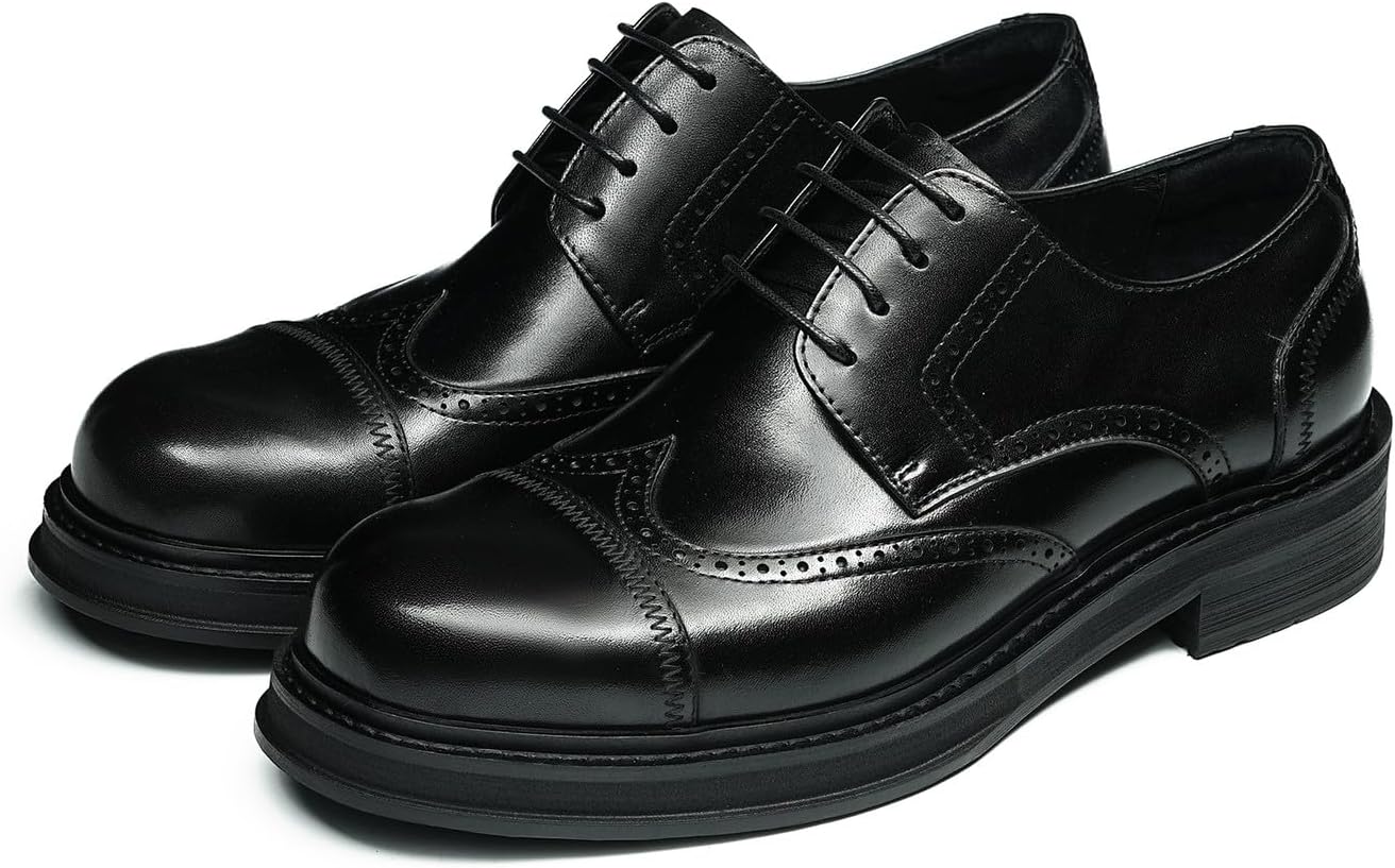 Мужские туфли Santimon Wingtip Brogue Oxford - Натуральная кожа, шнуровка, дерби для работы, свадьбы и делового стиля с удобной амортизирующей стелькой и нескользящей резиновой подошвой, черный
Мужские туфли Santimon Wingtip Brogue Oxford - Натуральная кожа, шнуровка, дерби для работы, свадьбы и делового стиля с удобной амортизирующей стелькой и нескользящей резиновой подошвой, черный