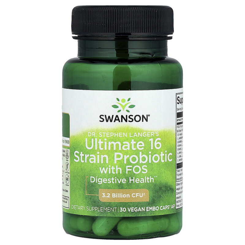 Swanson, Компания Dr. Ultimate 16 штаммов пробиотиков с ФОС от Стивена Лангера, 30 веганских капсул EMBO Caps AP
Swanson, Компания Dr. Ultimate 16 штаммов пробиотиков с ФОС от Стивена Лангера, 30 веганских капсул EMBO Caps AP