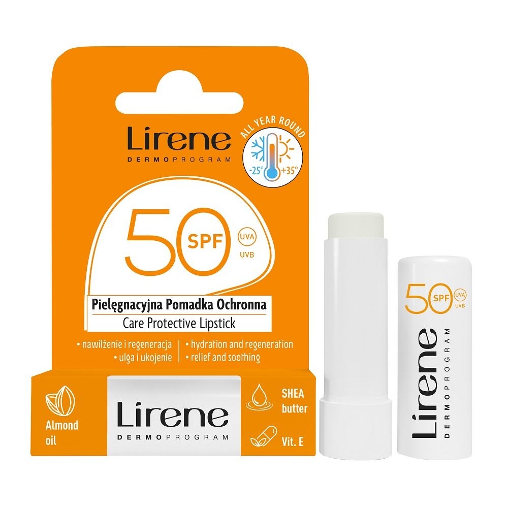 Lirene Защитная губная помада SPF50 4,6г
Lirene Защитная губная помада SPF50 4,6г
