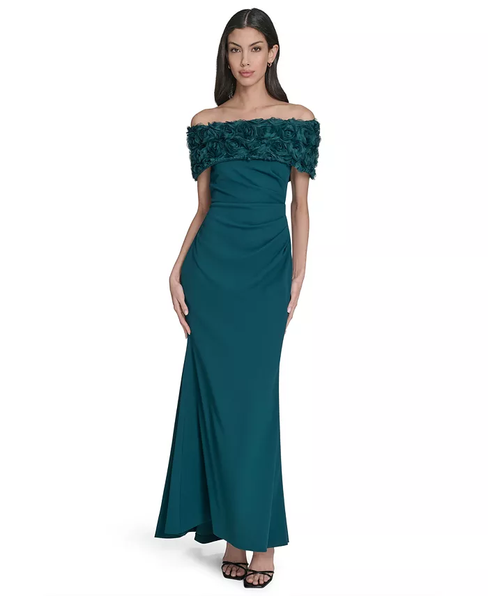 Вечернее платье с открытыми плечами и отделкой из миниатюрной розетки Eliza J, зеленый
Вечернее платье с открытыми плечами и отделкой из миниатюрной розетки Eliza J, зеленый