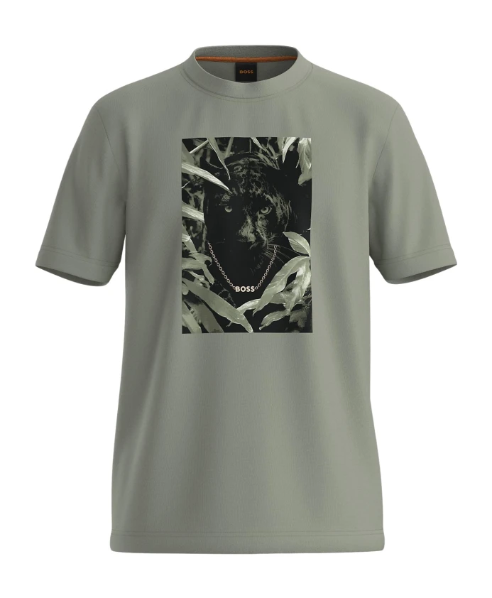 Зеленая футболка с животным принтом, оранжевая линия Hugo, зеленый
Зеленая футболка с животным принтом, оранжевая линия Hugo, зеленый