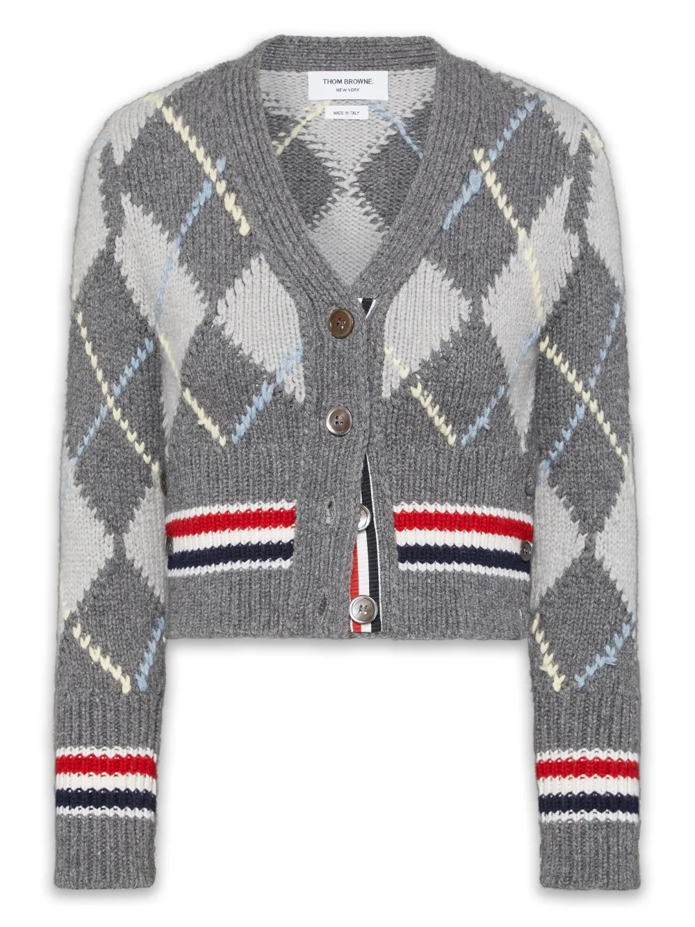 Кардиган с V-образным вырезом и узором аргайл Thom Browne, серый
Кардиган с V-образным вырезом и узором аргайл Thom Browne, серый
