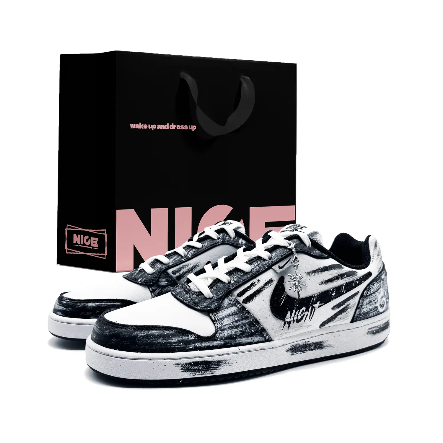 Nike Износостойкие низкие кроссовки для скейтбординга EBERNON, мужские, черно-белые 
Nike Износостойкие низкие кроссовки для скейтбординга EBERNON, мужские, черно-белые