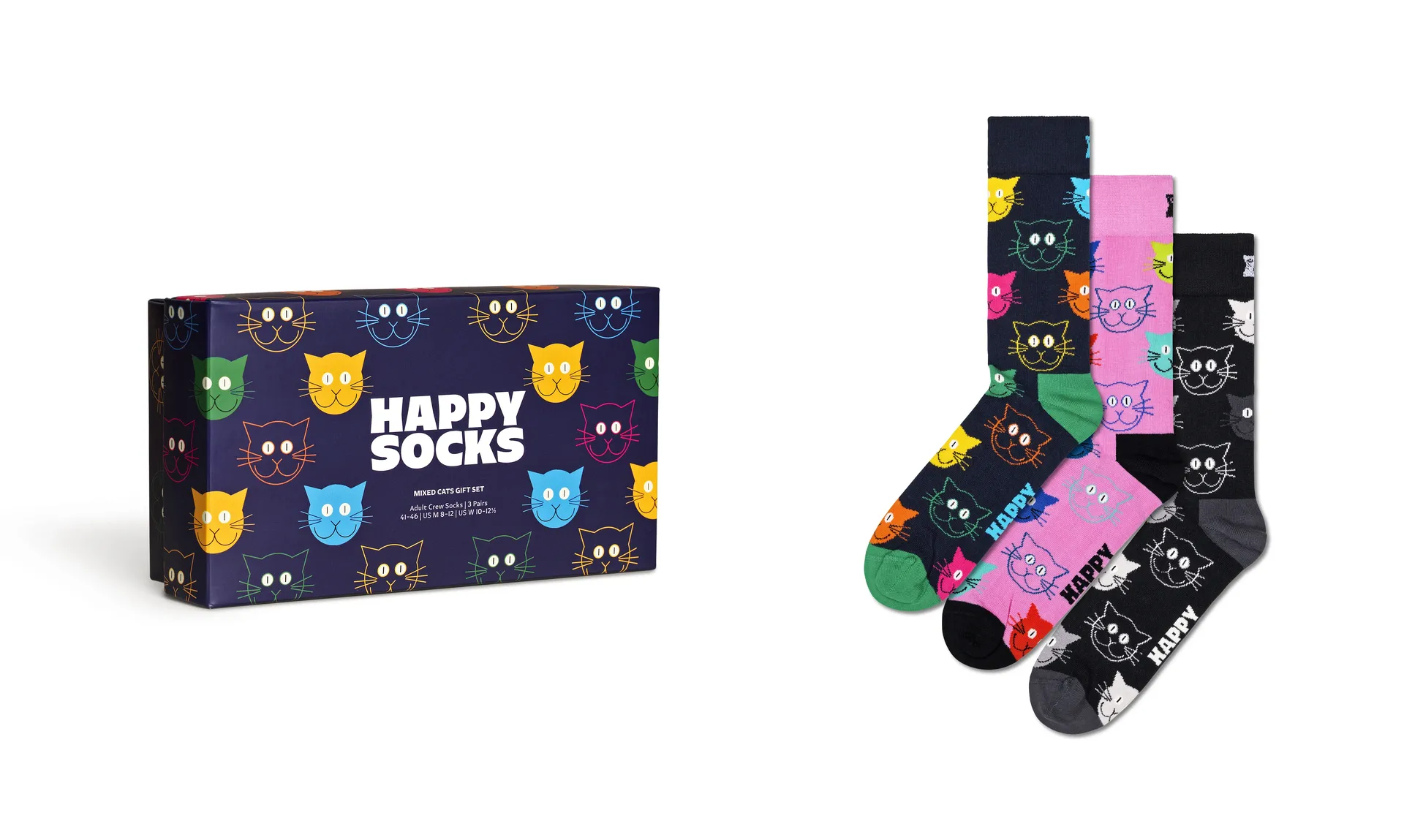 Happy Socks Носки "Подарочный набор из 3 носков с кошками" (упаковка, 3 пары, подарочная коробка), кошачьи мотивы, цвет Bunt
Happy Socks Носки "Подарочный набор из 3 носков с кошками" (упаковка, 3 пары, подарочная коробка), кошачьи мотивы, цвет Bunt