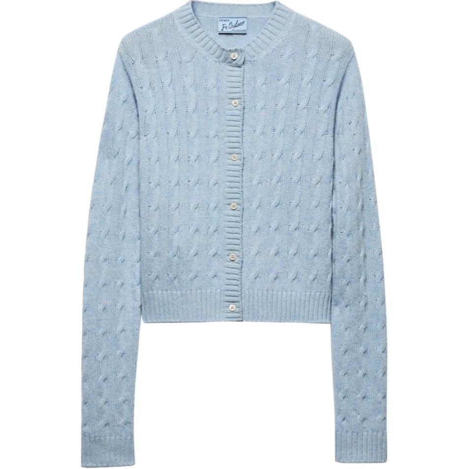 Кашемировый кардиган PRADA, светло-голубой
Кашемировый кардиган PRADA, светло-голубой