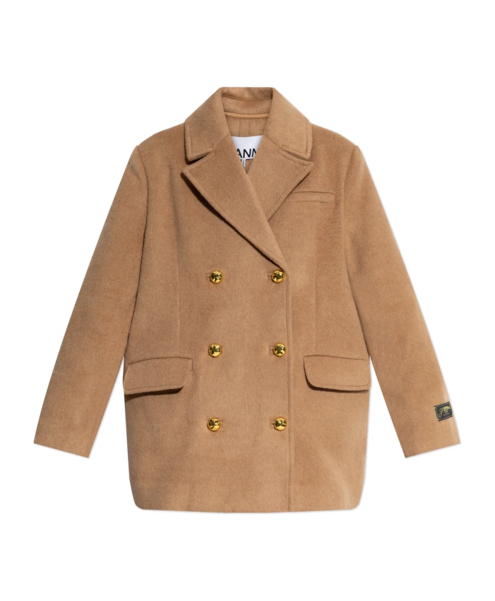 Двубортный шерстяной двубортный блейзер Ganni, коричневый
Двубортный шерстяной двубортный блейзер Ganni, коричневый