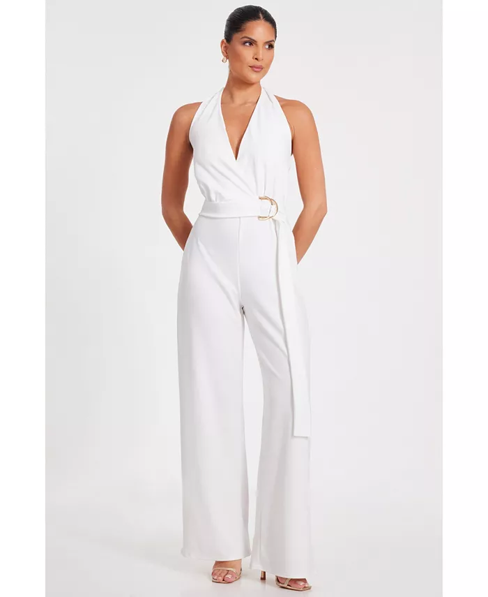 Женский комбинезон-халтер из крепа Scuba QUIZ, белый 
Женский комбинезон-халтер из крепа Scuba QUIZ, белый