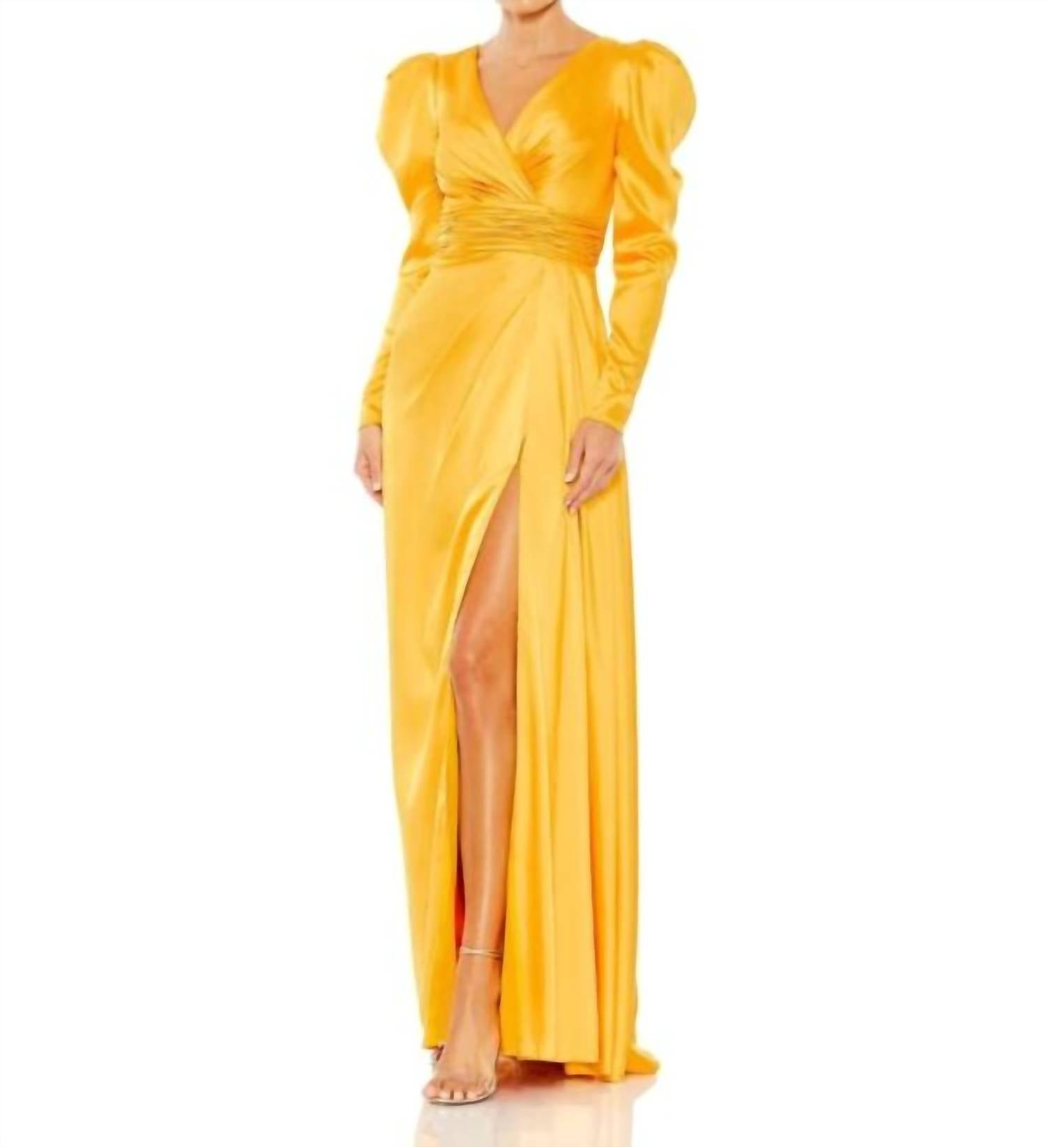 Длинное платье-колонна с V-образным вырезом и пышными рукавами в манговом цвете Mac Duggal, Mango
Длинное платье-колонна с V-образным вырезом и пышными рукавами в манговом цвете Mac Duggal, Mango