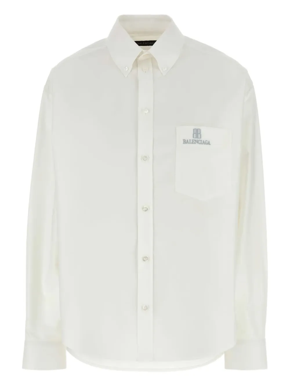 Поплиновая рубашка с вышитым логотипом BALENCIAGA, белый 
Поплиновая рубашка с вышитым логотипом BALENCIAGA, белый