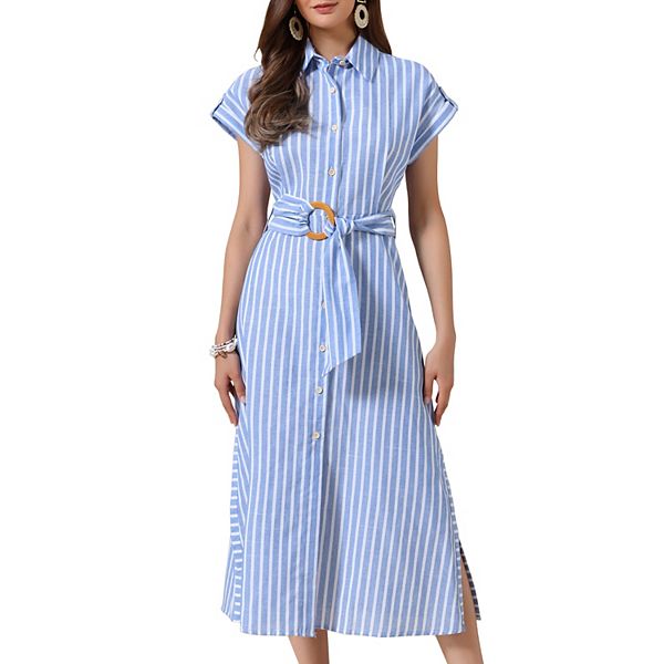 Полосатое платье для женщин casual button down с боковым разрезом и поясом a line летнее midi Inspire Chic
Полосатое платье для женщин casual button down с боковым разрезом и поясом a line летнее midi Inspire Chic