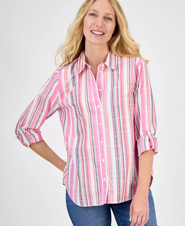 Женская полосатая рубашка с закатанными рукавами и пуговицами Nautica Jeans, синий
Женская полосатая рубашка с закатанными рукавами и пуговицами Nautica Jeans, синий