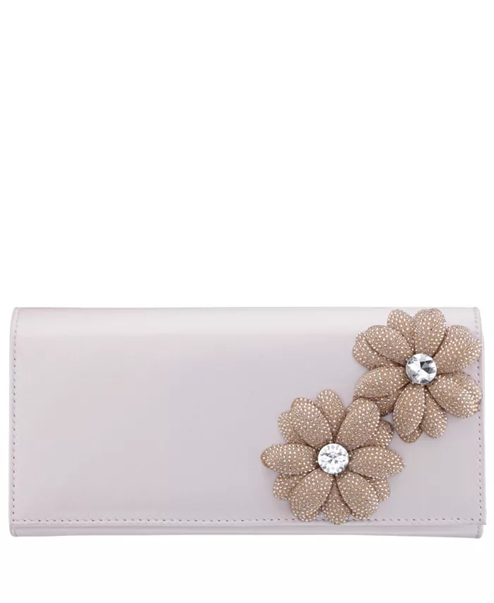 Клатч Slim с двойным цветочным кристаллом Nina, слоновая кость/кремовый 
Клатч Slim с двойным цветочным кристаллом Nina, слоновая кость/кремовый