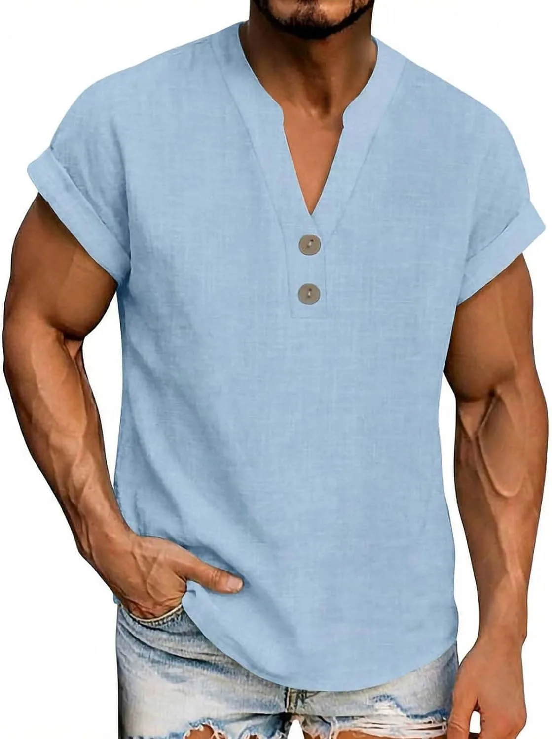 Футболка для мужчин с коротким рукавом и V-образным вырезом
Футболка для мужчин с коротким рукавом и V-образным вырезом